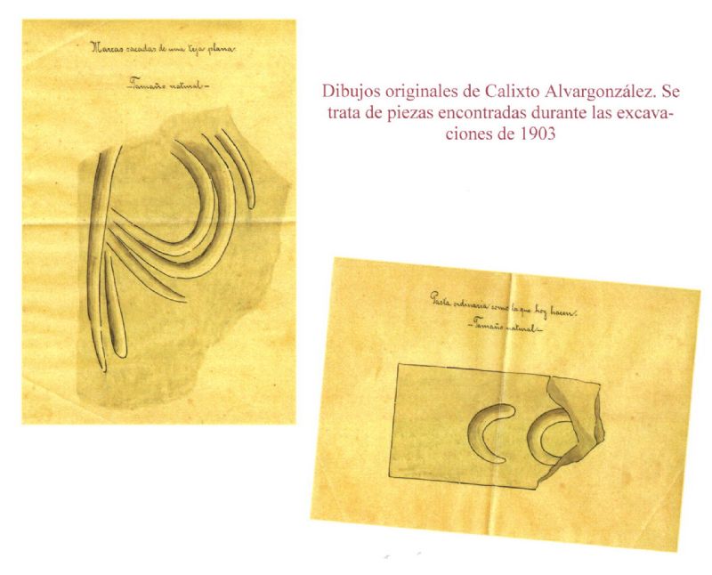 Dibujos originales de Calixto Alvargonzález Landeau. Se trata de piezas encontradas en las excavaciones de 1903